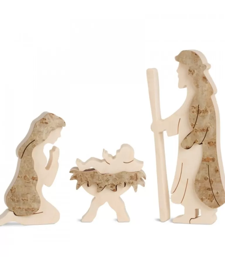 Discount Marie, Joseph Et Enfant Jesus En Ecorce De Bois, 10 Cm Crèche De Noël Artisanale