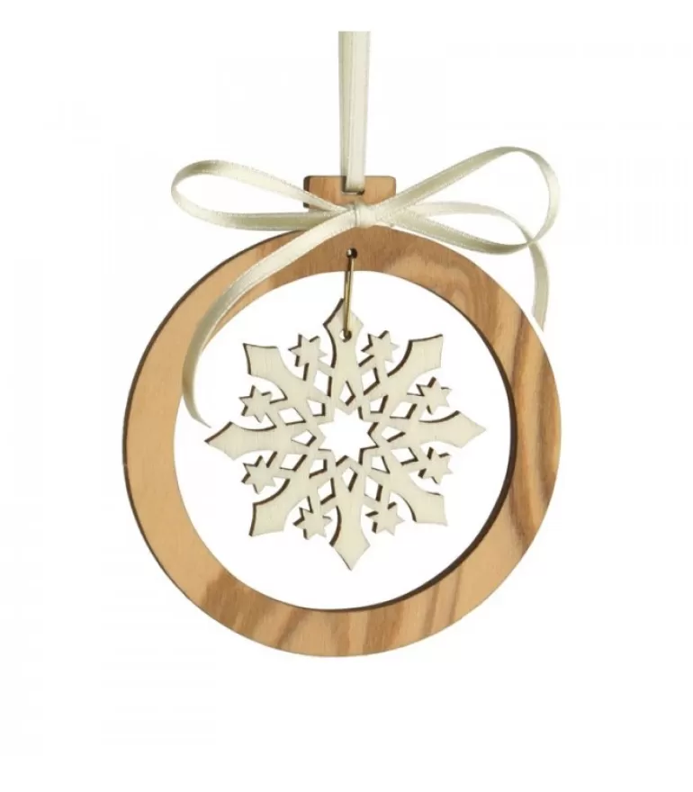 Fashion Pendentif En Bois D'Olivier 7Cm, Motif Cristal De Neige N°3 Décorations En Bois Pour Sapin De Noël