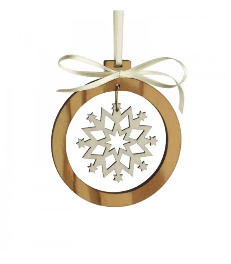 Cheap Pendentif En Bois D'Olivier Motif Cristal De Neige N°3 Décorations En Bois Pour Sapin De Noël