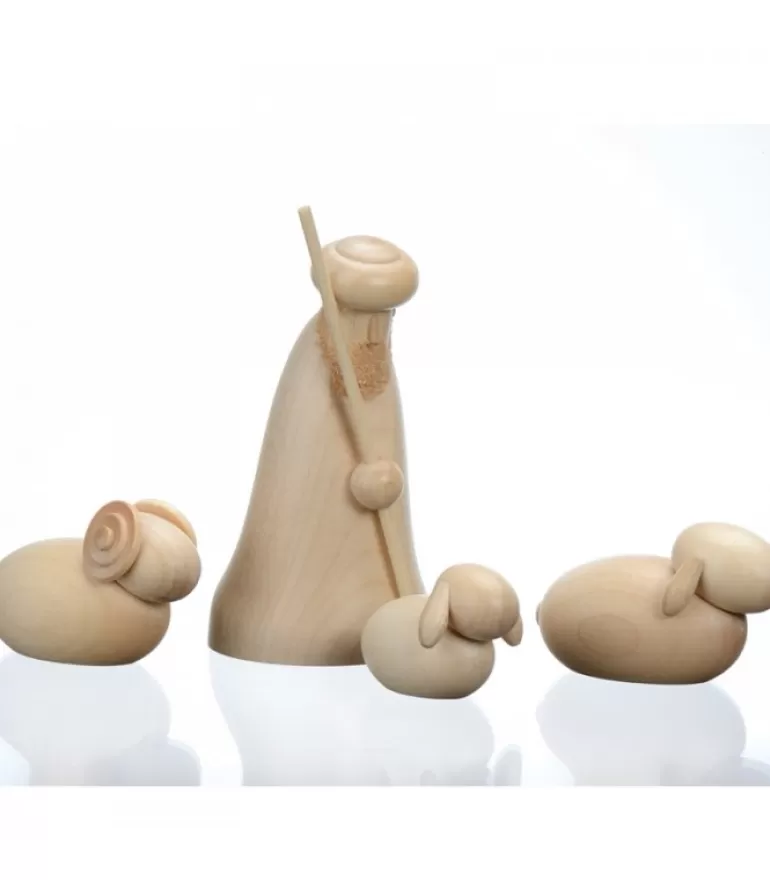 Cheap Personnage En Bois, Le Berger Et Ses Moutons, 12 Cm Personnages De Crèche De Noël