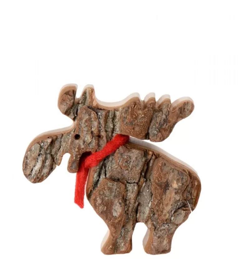 New Petit Elan En Bois Avec Noeud Rouge 8 Cm Animaux En Bois