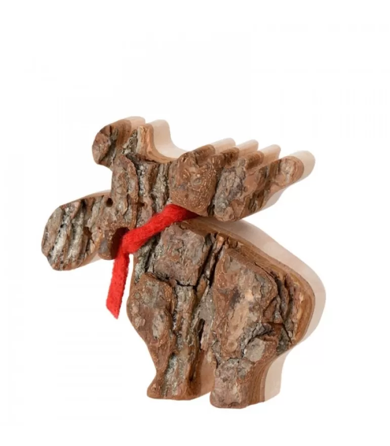New Petit Elan En Bois Avec Noeud Rouge 8 Cm Animaux En Bois