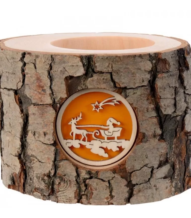 Discount Photophore En Bois, 1 Motif Père Noël Et Traineau Photophore Bois