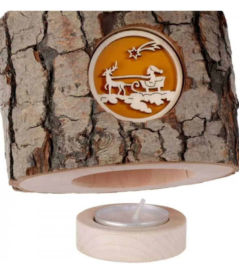 Discount Photophore En Bois, 1 Motif Père Noël Et Traineau Photophore Bois