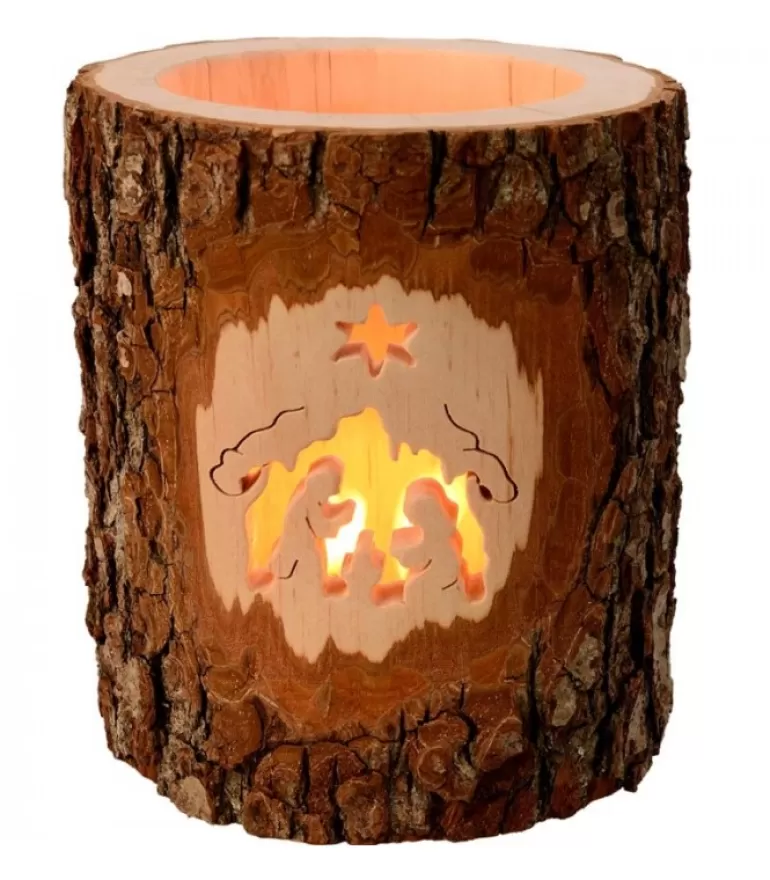 Hot Photophore En Bois Cisele, Crèche De Noël Et Etoile Photophore Bois