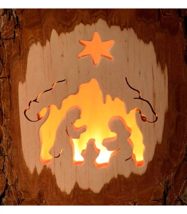 Hot Photophore En Bois Cisele, Crèche De Noël Et Etoile Photophore Bois