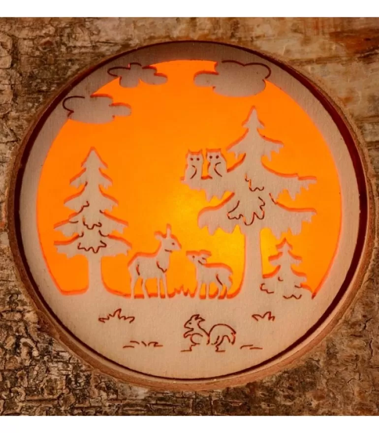 Sale Photophore En Rondin De Bois, 1 Motif Animaux De La Foret Photophore Bois