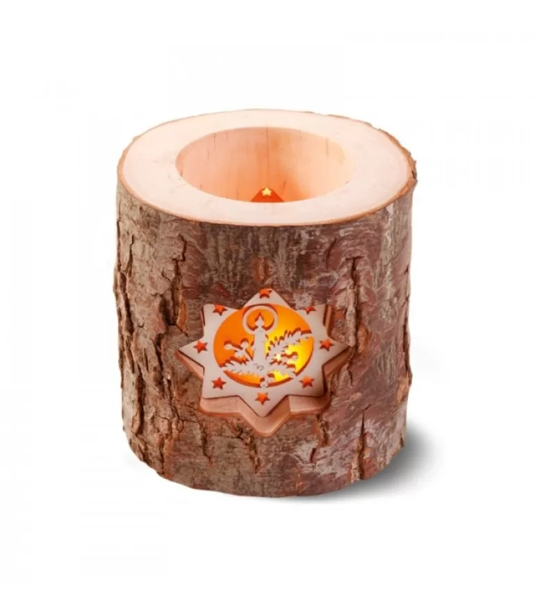 Cheap Photophore En Rondin De Bois, 2 Motifs Crèche Et Bougie Photophore Bois