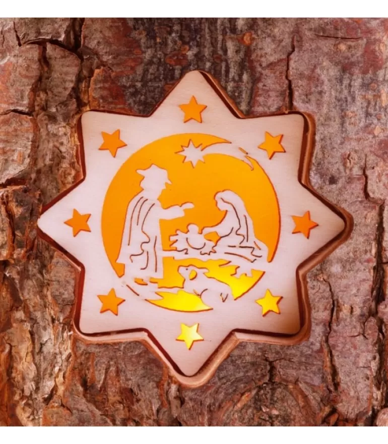 Cheap Photophore En Rondin De Bois, 2 Motifs Crèche Et Bougie Photophore Bois