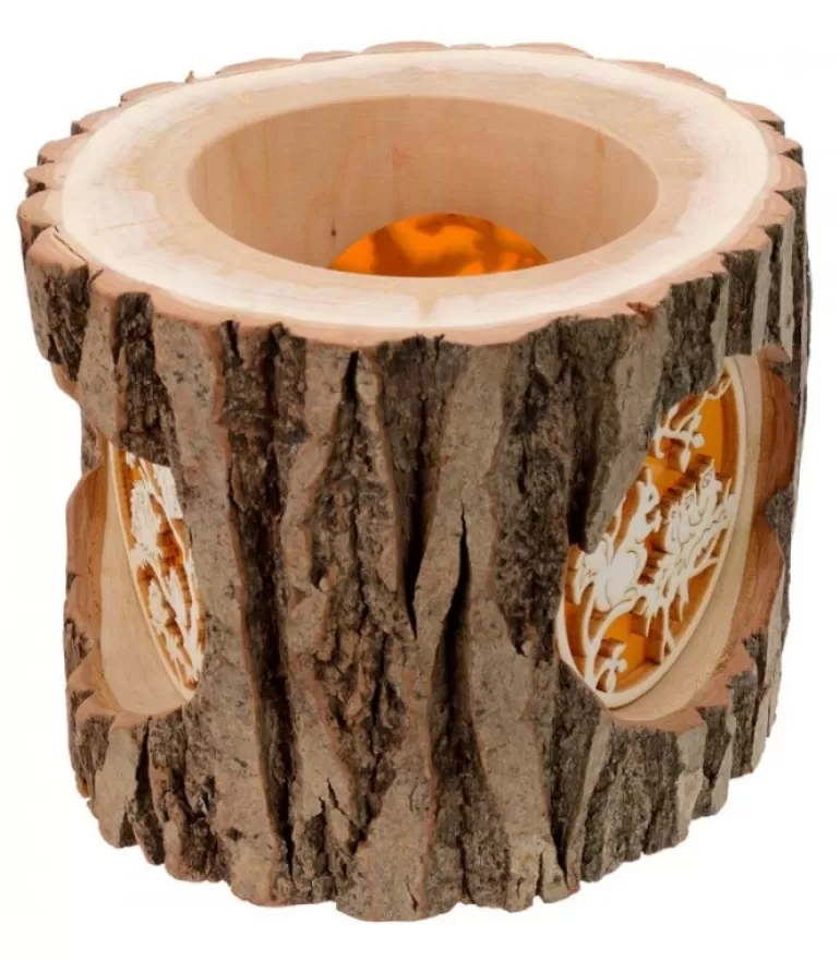 Cheap Photophore En Rondin De Bois, Avec 3 Motifs, Ecureuil, Chat Et Oiseaux Photophore Bois