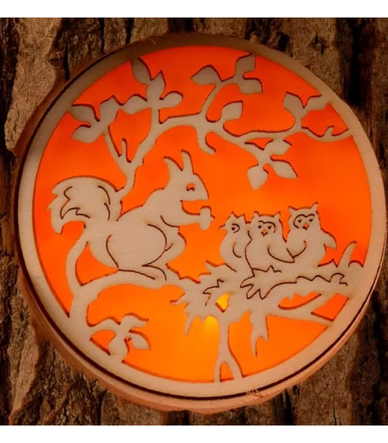 Cheap Photophore En Rondin De Bois, Avec 3 Motifs, Ecureuil, Chat Et Oiseaux Photophore Bois