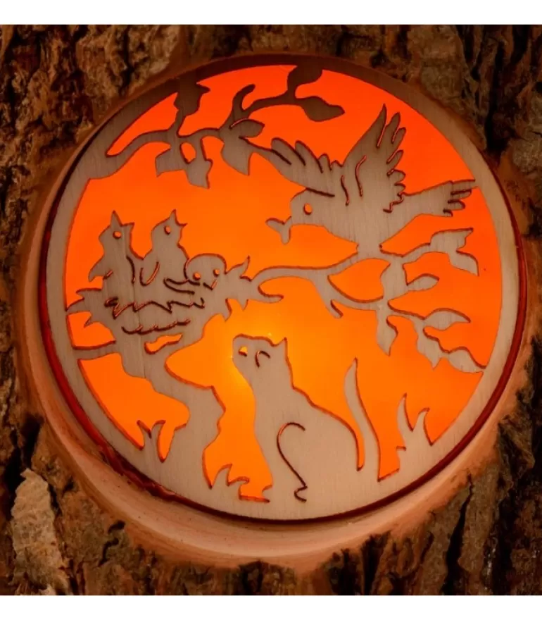 Cheap Photophore En Rondin De Bois, Avec 3 Motifs, Ecureuil, Chat Et Oiseaux Photophore Bois