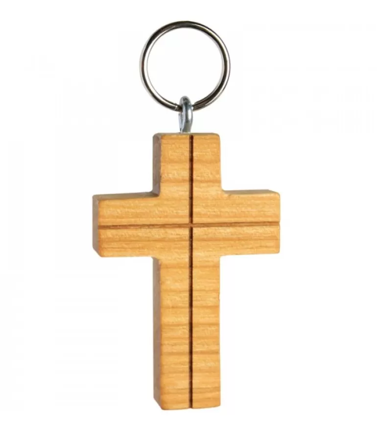 Fashion Porte Cle Croix En Bois De Cerisier Avec Croix, 5 Cm Porte-Clés En Bois