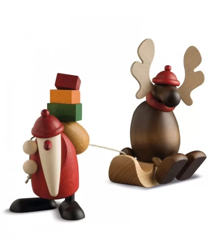 Cheap Père Noël En Bois Avec Elan Sur Luge Père Noël En Bois