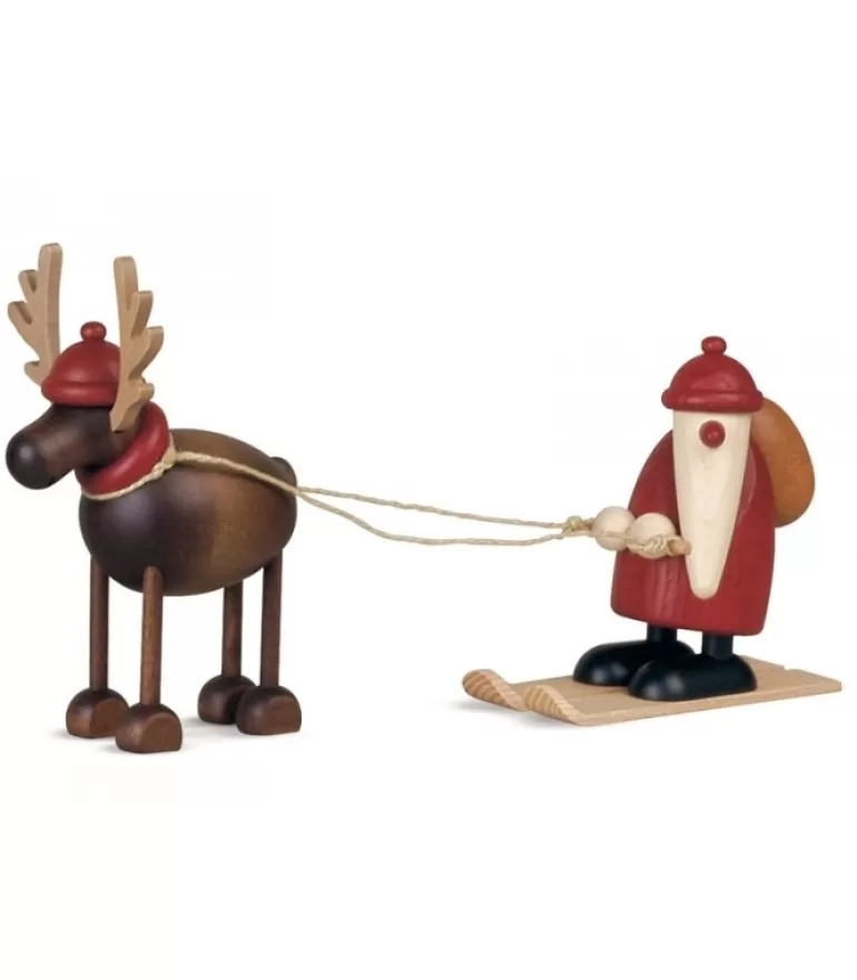 Outlet Père Noël En Bois Sur Ski Et Renne Père Noël En Bois
