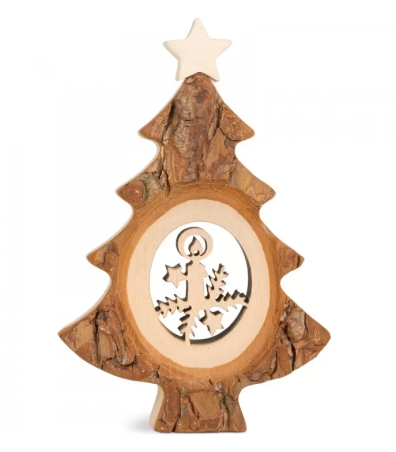 Store Sapin De Noël En Bois Avec Bougie Ciselee, 12 Cm Sapins En Bois