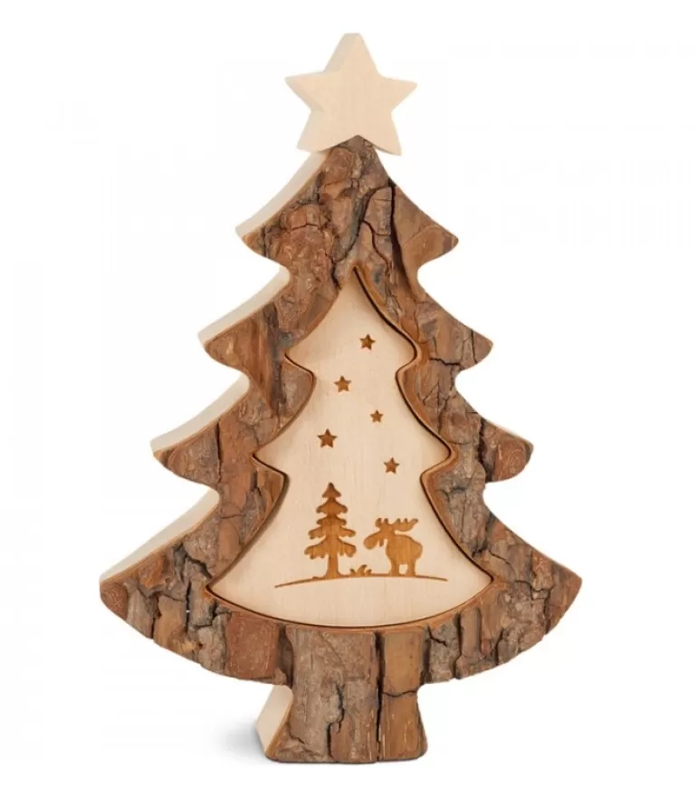 Fashion Sapin De Noël En Bois Avec Gravure Elan, 15 Cm Sapins En Bois