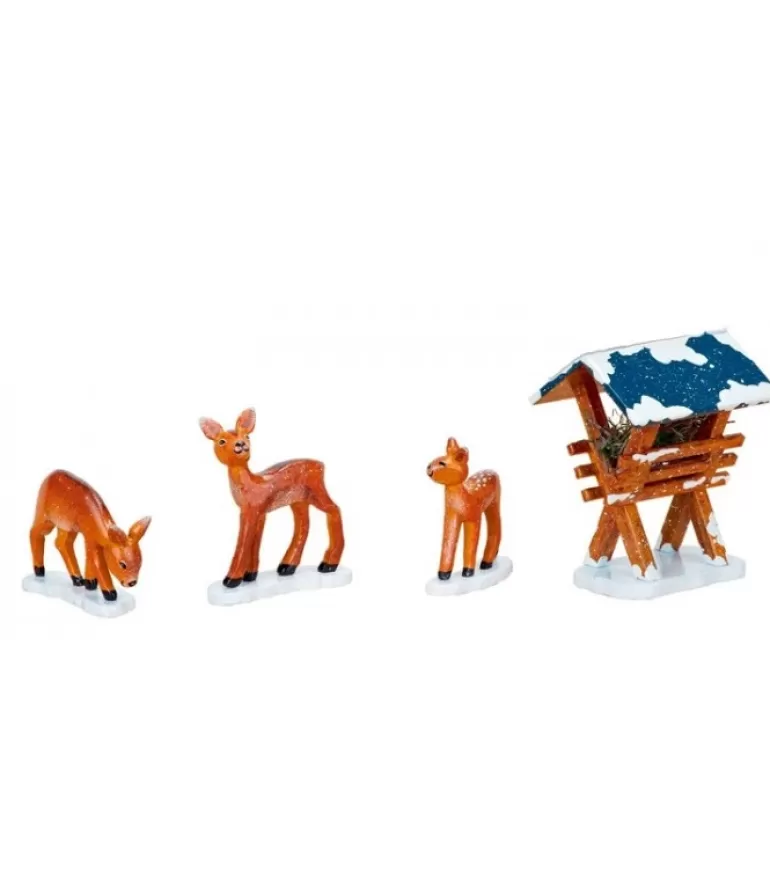 Sale Village De Noël Miniature, 3 Biches Dans LÀ Neige Village De Noël Miniature