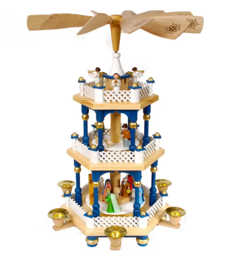 Flash Sale Weihnachtspyramid Allemande 2 Etages Blanc Bleu Pyramides De Noël Allemandes