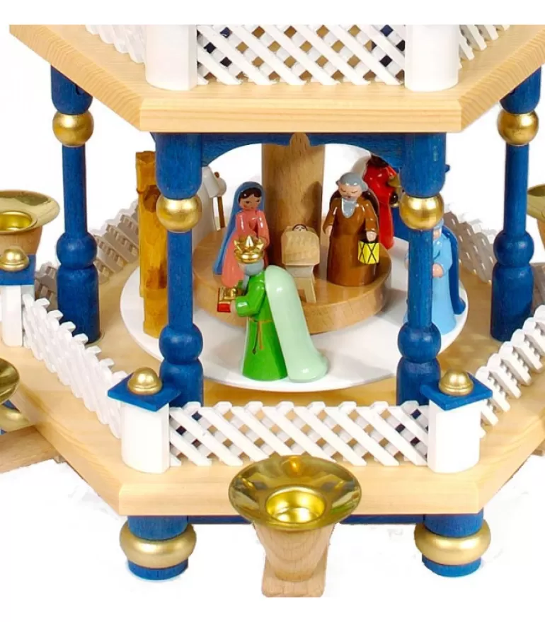 Flash Sale Weihnachtspyramid Allemande 2 Etages Blanc Bleu Pyramides De Noël Allemandes